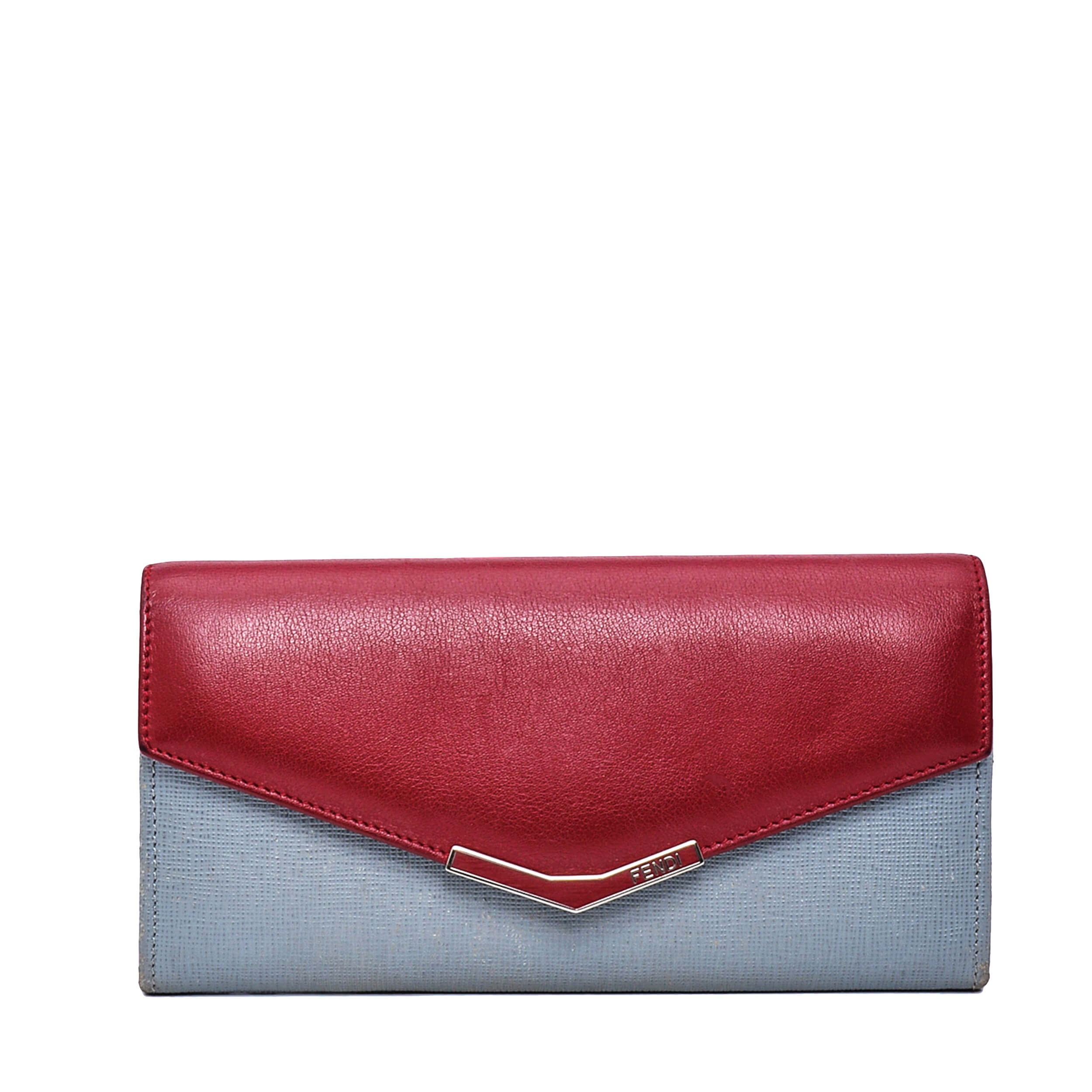 Fendi - Grey&Burgundy Saffiano Leather Envelope Wallet